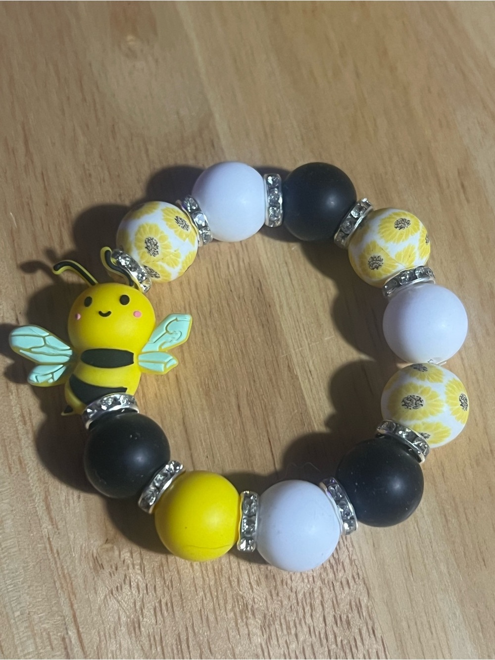 Kids Bee Charm Stretch Bracelet in Yellow, Black & White B248